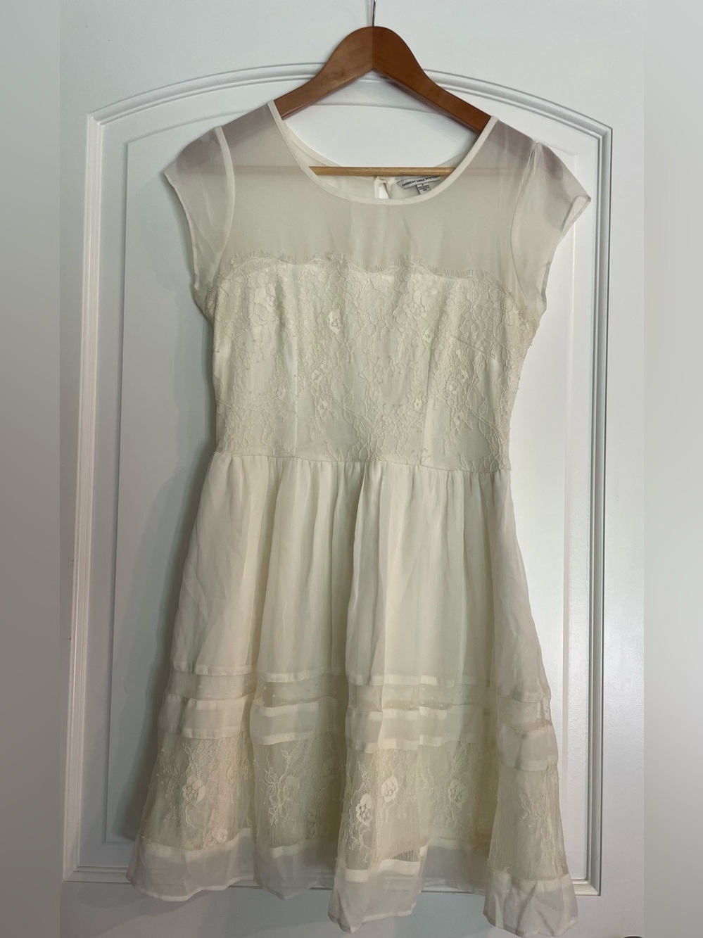 American Eagle Ivory Lace Overlay Fit & Flare Sheer Zip Party Dress 4